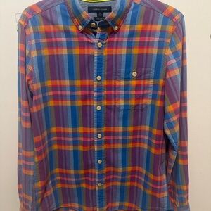 Tommy Hilfiger Men’s Purple, Blue & Yellow Plaid Button-Down Shirt